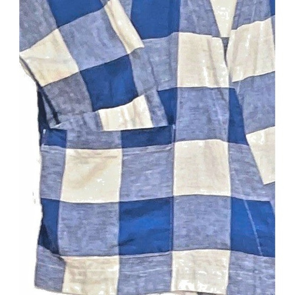 Lou & Grey Blue White Buffalo Check Linen Blend Open Front Cardigan XS - Picture 3 of 4